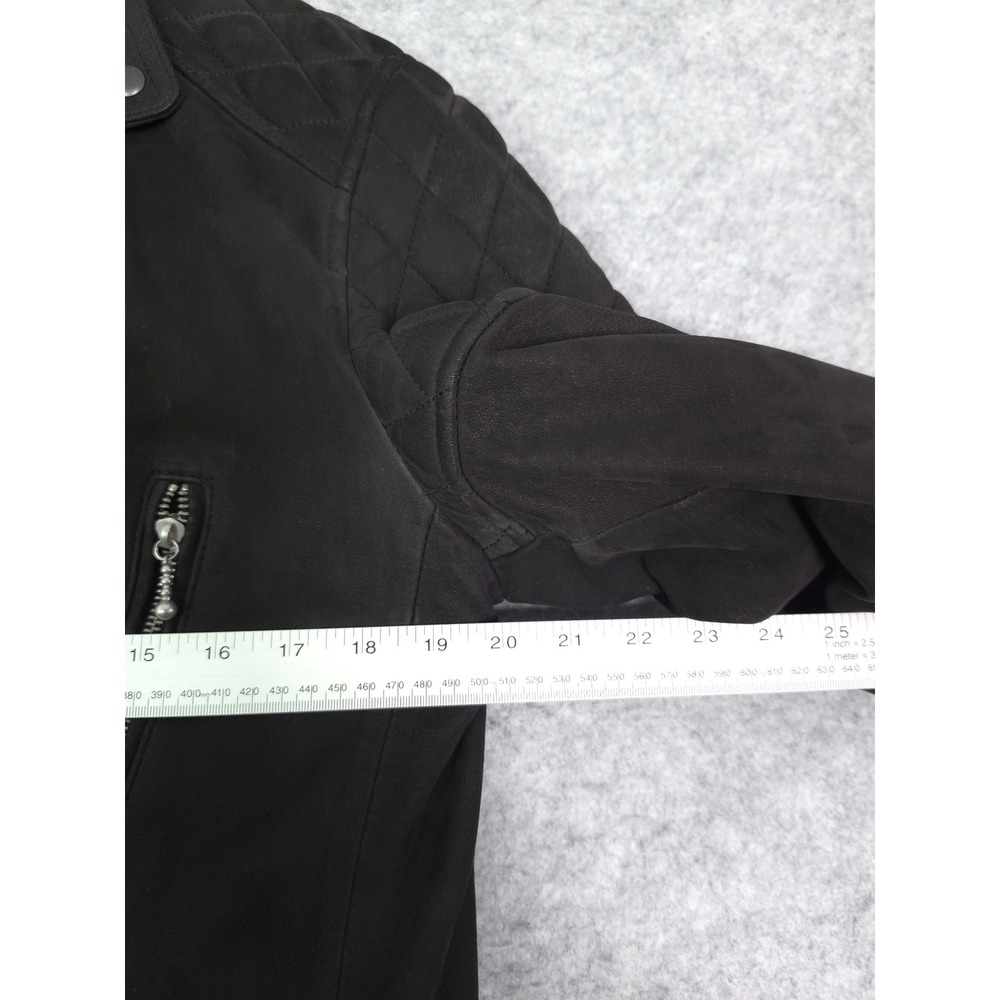 AllSaints Kenji Biker Jacket Men Small Black Sheep Leather Quilted Moto ML024K - Picture 8 of 10